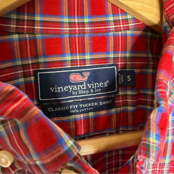 Vineyard Vines Classic Fit Tucker Cotton Men's Red Plaid Shirt Size Small - Picture 5 of 6